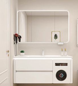Mueble <span class=keywords><strong>de</strong></span> baño moderno integrado <span class=keywords><strong>de</strong></span> roble con lavabo <span class=keywords><strong>de</strong></span> cerámica y escurridor <span class=keywords><strong>de</strong></span> cobre compatible con lavadora y secadora <span class=keywords><strong>de</strong></span> ropa - Product Image 1