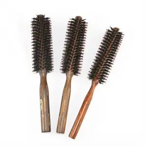 3号天然野猪刷毛圆刷木制手柄卷发刷用于头发干燥造型卷曲工厂供应商