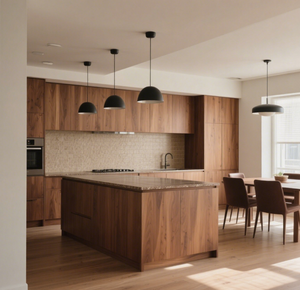 Cuisine à concept ouvert: armoires en bois <span class=keywords><strong>de</strong></span> noyer, îlot <span class=keywords><strong>de</strong></span> marbre <span class=keywords><strong>avec</strong></span> <span class=keywords><strong>plaque</strong></span> <span class=keywords><strong>de</strong></span> <span class=keywords><strong>cuisson</strong></span> intégrée, fonctionnalité culinaire moderne - Product Image 4