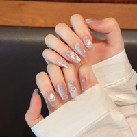 Design # 2166/ # 2262/ # 2264 Faux ongles à presser de haute qualité, rose, motif cœur aimanté, effet œil de chat, style français simple, faits main, forme cercueil ovale