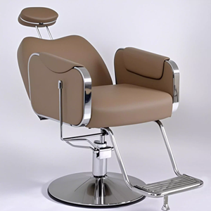 <b>Brown</b> <b>Leather</b> Salon Barber <b>Chair</b> Stainless Steel Hydraulic Reclining Hairdressing <b>Chair</b> Adjustable Height Salon Furniture - Product Image 5
