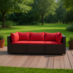 Ensemble de salon de jardin en rotin PE 3 places, mobilier d'extérieur contemporain, utilisation en jardin, structure en acier thermolaqué - Product Image 3