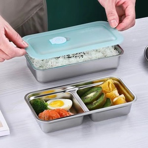 Contenedor de Almacenamiento de Alimentos de Acero Inoxidable 304, Rectangular, con Tapa de Clip, para Viajes, con Compartimentos Individuales y Dobles - Product Image 2