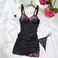 2025 Hot Sale Sexy Lace Lingerie Set Sheer Mesh See-Through Chemise Nightdress with Panty Set for Women Sling Pure Lingerie