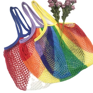 Sacs fourre-tout en coton réutilisables arc-en-ciel colorés, emballage pour légumes et fruits, grande capacité, pochette en filet, sac de courses personnalisable - Product Image 1