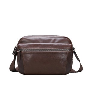 Coffee Genuine Leather <b>Mens</b> Crossbody <b>Bag</b>-Striped Durable Summer Use Top Layer Cowhide OEM <b>for</b> Quiet Luxury & Urban Utility - Product Image 1