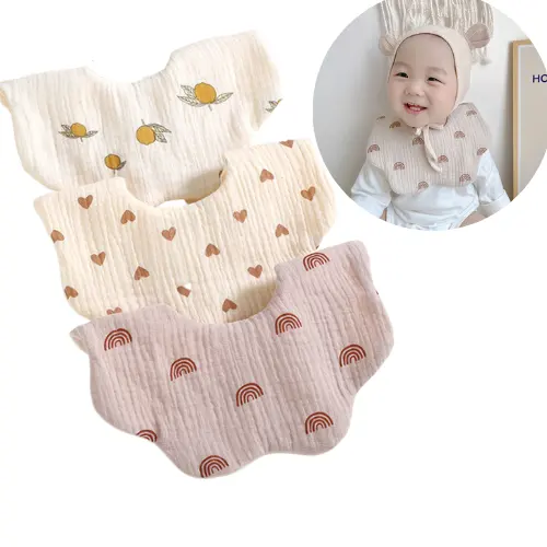 360 Degree 6 Layers Cotton Yarn Burp Cloth Kid Bib Cute Pattern Lace Newborn Feeding Bibs Children'S Saliva Towel Gift Set