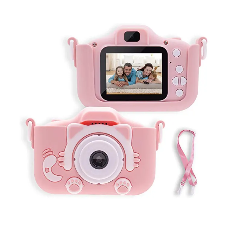 Câmera infantil de função múltipla, filmadora para meninos e meninas, câmera digital frontal e traseira, lente dupla, jogo e câmera