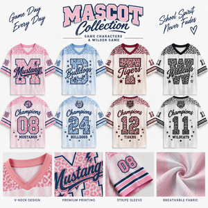 Camiseta Deportiva Corta de Fútbol para <span class=keywords><strong>Mujer</strong></span>, Estampado de Leopardo Rosa, Mustangs 08 Champions, Cuello en V, Malla, Manga Corta, Uniforme de Equipo Personalizado - Product Image 1