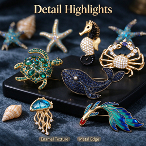 Colección de Broches de Moda con Temática Oceánica, Diseños de Animales en Cristal y Esmalte, para Sombreros, Ropa, Bolsos y Uso Diario - Product Image 1