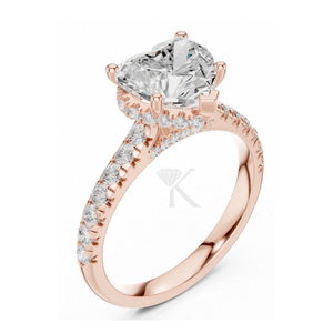 Bague de fiançailles en forme de cœur en or jaune avec halo de diamants caché, bague de promesse pavée, bijoux de mariée élégants, cadeau pour femme - Product Image 6