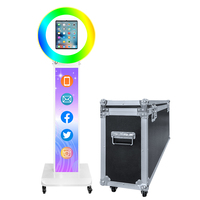 Envío Rápido desde Almacén en EE. UU., Soporte para iPad Photo Booth, Adhesivo con Logotipo Personalizado, con Anillo de Luz RGB, Photo Booth para Bodas y Eventos