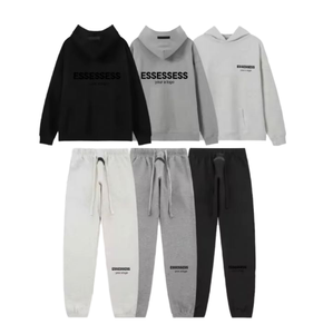 Unisex Winter Letter Oversized 100% Cotton <strong>Fleece</strong> 860g Breathable Embroidered Pocket Casual Pullover Hoodie Sweatpants Set - Product Image 1