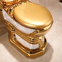Ensemble WC et Lave-Mains Style Luxe Royal, Salle de Bain Céramique, Or, à Poser, Avec Pied, Deux Pièces