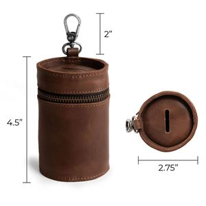 Cross-Border Vintage Leather Cylinder Holder <b>Mini</b> Zippered Coin <b>Pouch</b> Portable With Keychain Loop Unisex - Product Image 5