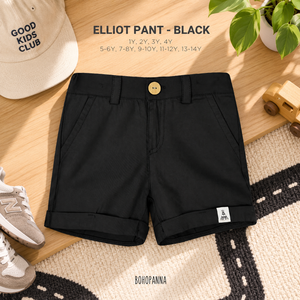 BOHOPANNA Elliot Pant <b>Black</b> <b>Boys</b> <b>Shorts</b> Solid Color Button Fly High Waist Summer Leisure Bottoms 1Y-14Y - Product Image 1