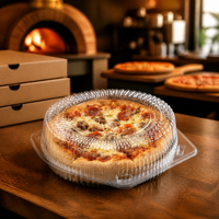 Boîte à pizza jetable transparente en PET avec couvercle en forme de dôme et base carrée pour pizza entière, qualité alimentaire, vente en gros, OEM personnalisé