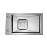 Îlot de cuisine MOSHE fait main en acier inoxydable, évier simple moderne pour la maison, surface nano anti-rayures 304, montage latéral, 2 robinets, 4 mm