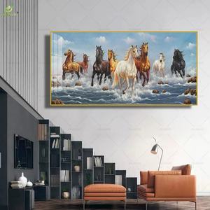 Cuadro Colgante de Lujo para Sala de Estar, Arte de Pared para Oficina, Pinturas de Porcelana de Cristal, Siete Caballos, Animales, Venta Caliente, Personalizado - Product Image 6