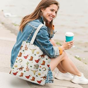 Sac fourre-tout Western Cowboy Cowgirl, sacs fourre-tout en toile rustique, sacs de courses réutilisables - Product Image 1