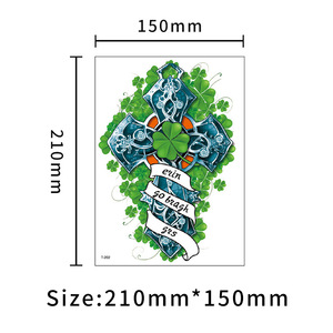 Adesivo per Tatuaggio Temporaneo Impermeabile Personalizzato per la Festa Nazionale Irlandese, Design con <span class=keywords><strong>Quadrifoglio</strong></span> Verde e Teschio, Logo Personalizzato per Corpo e Braccia - Product Image 6
