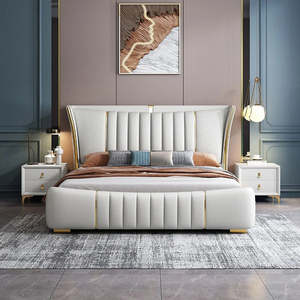 Cadre en bois massif <span class=keywords><strong>Lit</strong></span> double queen king size Tête de <span class=keywords><strong>lit</strong></span> rembourrée en <span class=keywords><strong>cuir</strong></span> <span class=keywords><strong>blanc</strong></span> <span class=keywords><strong>Lit</strong></span> de mariage laqué doux pour <span class=keywords><strong>lit</strong></span> haut-fermé - Product Image 3