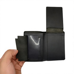 Black Genuine Leather Trifold <b>Wallets</b> For Men Multiple Card Slots Cash Compartment <b>RFID</b> <b>Blocking</b> Slim Pocket Gift Item Products - Product Image 4