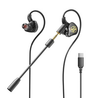 Earphone Komputer Desktop In-Ear dengan Mikrofon 2-in-1 Berkabel Khusus Gaming E-sports USB Dual Plug