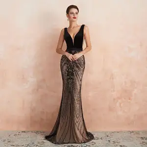 2023 Mulheres Sexy Luxo Profundo V Neck Nupcial Vestidos De Casamento Sereia Formal Maxi Sequin Vestido De Noite
