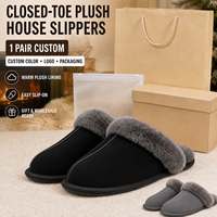 Pantoufles d'intérieur personnalisables à bout ouvert en peluche pour hôtel, chaudes et douillettes, pour femmes et hommes, avec logo personnalisé et emballage cadeau