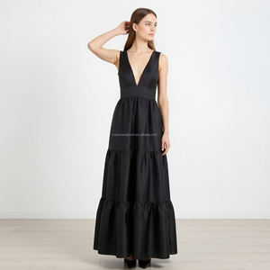 Vestido Maxi Negro Personalizado sin Mangas con Capas <span class=keywords><strong>de</strong></span> Tafetán <span class=keywords><strong>para</strong></span> Mujer, Vestidos Formales <span class=keywords><strong>para</strong></span> Galas - Product Image 1