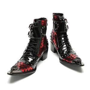 NA515รองเท้าบูทหุ้มข้อเชลซีหัวแหลมโลหะสำหรับฤดูใบไม้ร่วงฤดูหนาวรองเท้าบูทแต่งหมุดหัวเข็มขัดคู่ผู้ชายรองเท้าส้นสูงคาวบอยของผู้ชาย - Product Image 4