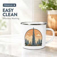 Mug en émail personnalisé Souvenir de Dubaï, tasse à café en métal blanc avec impression de l'horizon du désert, pour fournisseur de cadeaux de voyage en gros