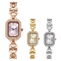 Montres carrées de luxe personnalisées en gros pour femmes, avec strass, boîtier en alliage or rose/argent, étanches, aiguilles lumineuses, tendance