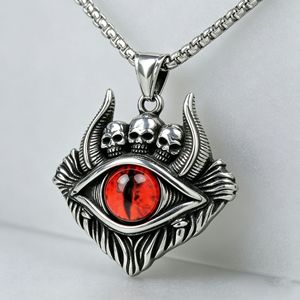 Yunnique-collar con colgante de acero y titanio para hombre, diseño de calavera con ojo del diablo, piedra de resina roja, forma geométrica, joyería de moda - Product Image 2