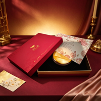 Boîte Cadeau Luxe Rigide Nid d'Oiseau Rouge et Or avec Logo Doré Motif Nuage et Plateau Intérieur en Velours Noir pour Emballage Santé