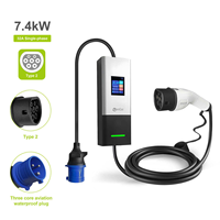 Chargeur de voiture électrique portable rapide Zencar C20 32A 7.4KW, connecteur de type 2, contrôleur EVSE, 230V AC, charge de voiture électrique avec grand écran de 2,8 pouces, IP65