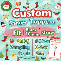 Noël personnalisé Silicone paille Topper doux paille couverture OEM usine avec papier carte emballage cadeau boisson décoration paille Topper