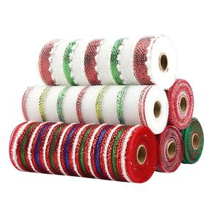 Midi Factory New Design Holiday Day Christmas decorativo 10 pollici <span class=keywords><strong>Poly</strong></span> Deco <span class=keywords><strong>Mesh</strong></span> <span class=keywords><strong>Ribbon</strong></span> Rolls per ghirlanda - Product Image 6