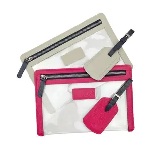 Персонализированный многоцветный Розовый кожаный прозрачный дорожный кошелек на молнии Сумка багажная бирка и сумка для паспорта