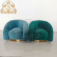 Canapé de luxe moderne à deux places pour la mariée et le marié, pieds dorés, velours bleu, pour hôtel, salon, location d'événements