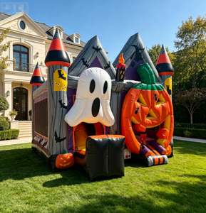 Château gonflable commercial d'Halloween pour enfants, avec toboggan, piscine à balles et zone de saut en forme de lune, idéal pour les fêtes d'enfants - Product Image 2