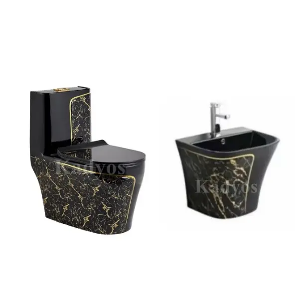 Хит продаж, KD-18CTD, черный цвет, керамический сифонный унитаз для ванной комнаты, роскошный дизайн, набор для ванной комнаты и раковины