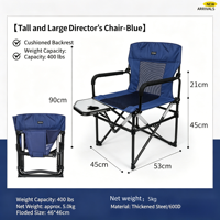 Chaise pliante portable d'extérieur avec table latérale, dossier en maille, tissu Oxford portable pour le camping, le pique-nique, la pêche, la randonnée