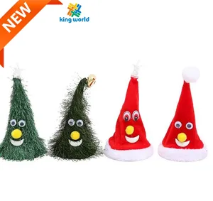 新款电动圣诞玩具帽子圣诞老人坐立不安玩具6英寸摇摆铃铛灯树创意圣诞摇摆帽子玩具