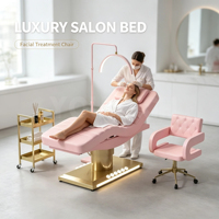 Lit de beauté électrique de luxe à base dorée, 3 moteurs, fauteuil de massage facial réglable avec lumière LED pour salon, clinique, traitement des cils