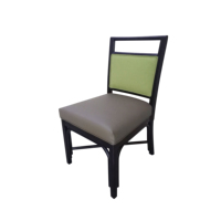 Chaise de salle à manger moderne pour café commercial, bistrot, hôtel, restaurant, avec structure en bois, sans accoudoirs, revêtement en tissu vert et en cuir PU.