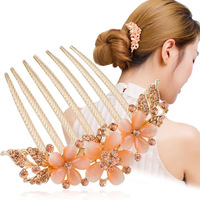 Koreanische Version Frauen Haar gabel vergoldet Sieben Zahn Haarkamm Kristall Opal Blume Haarnadel Hochzeits schmuck
