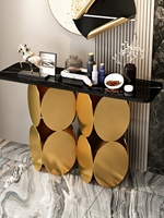 Table console mobile en acier inoxydable de style luxe léger, post-moderne et simple, avec plateau en marbre, pour l'ameublement de la maison, du couloir et de l'entrée.