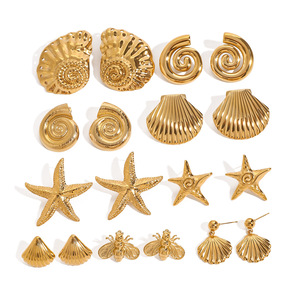 Boucles d'oreilles clous en acier inoxydable plaqué or, <span class=keywords><strong>pas</strong></span> chères, pour femme, style minimaliste, étoile de mer et coquillage, accessoires tendance, vente chaude - Product Image 5